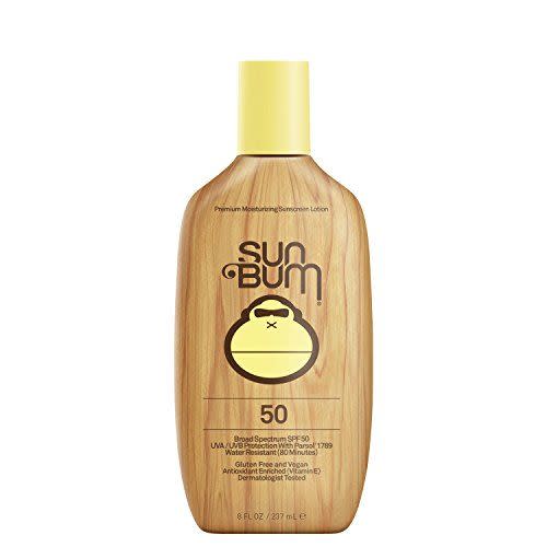 <p><strong>Sun Bum </strong></p><p>amazon.com</p><p><strong>$15.99</strong></p><p><a href="https://www.amazon.com/dp/B004XGPM32?tag=syn-yahoo-20&ascsubtag=%5Bartid%7C10055.g.26310913%5Bsrc%7Cyahoo-us" rel="nofollow noopener" target="_blank" data-ylk="slk:Shop Now;elm:context_link;itc:0;sec:content-canvas" class="link ">Shop Now</a></p><p>Sun Bum's Moisturizing Sunscreen Lotion <strong>received a perfect score for not stinging or irritating skin</strong>. This sunscreen also scored the highest for its fragrance — it has a light scent that'll remind you of bananas and the beach. Just note that some testers found it didn't absorb into their skin as well as some of the other sunscreens. </p>