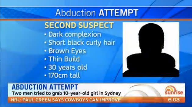 The second suspect is of dark complexion with dark curly hair and has a 'COT' tattoo running down his arm. Photo: 7 News