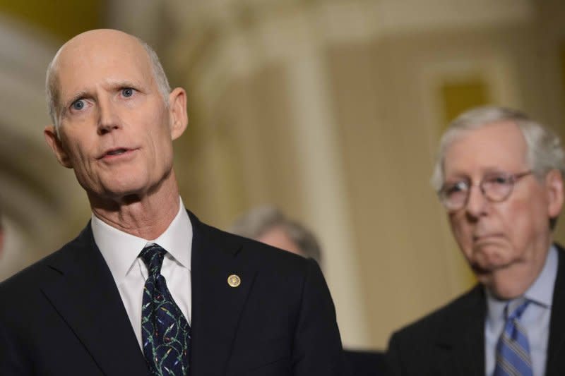 Sen. Rick Scott of Florida announced Wednesday that he is jumping into the three-way race to succeed Sen. Mitch McConnell as the next Senate Republican leader, as he urged "a mandate for dramatic change." File Photo by Bonnie Cash/UPI