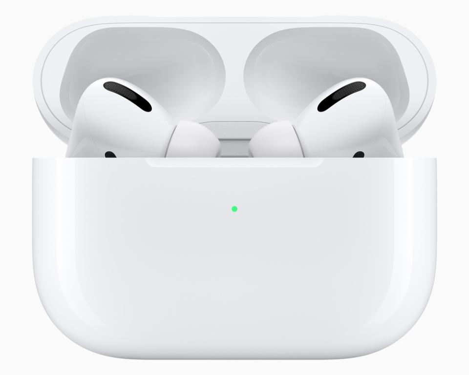 Apple's AirPods Pros are both sweat and water resistant, making them great for listening while laying out in the sun. (Image: Apple)