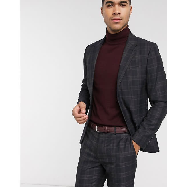 River Island Men's Plaid Suit Jacket