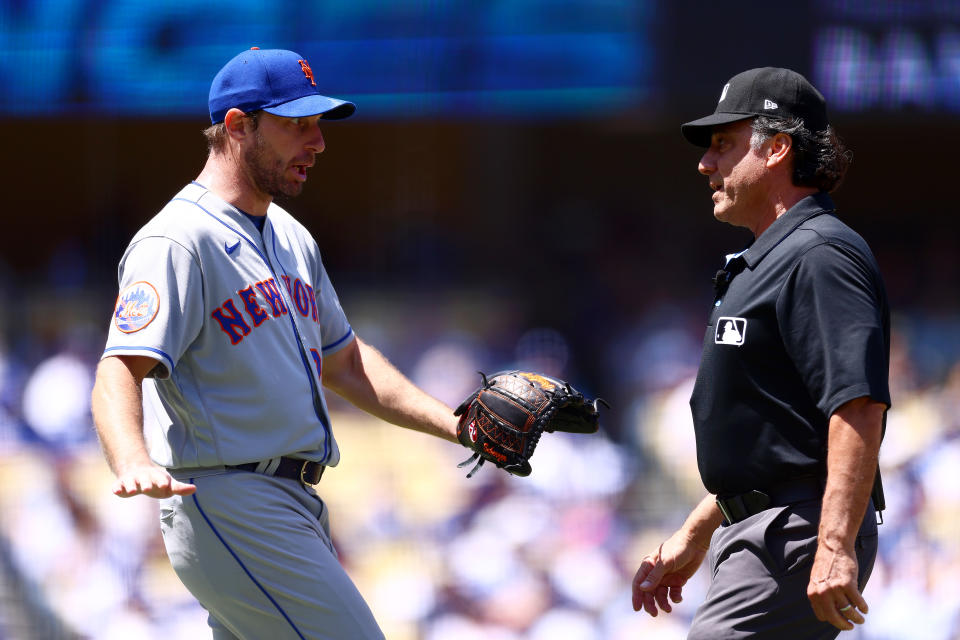 Max Scherzer在MLB例行賽賽事中遭質疑用黏油被趕出場，並被處以10場禁賽。（Photo by Katelyn Mulcahy/Getty Images）