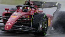 Ferrari driver Carlos Sainz of Spain steers his car during the qualifying session for the British Formula One Grand Prix at the Silverstone circuit, in Silverstone, England, Saturday, July 2, 2022. The British F1 Grand Prix is held on Sunday July 3, 2022. (AP Photo/Frank Augstein)