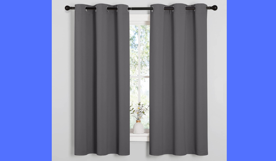 gray blackout curtains on a window