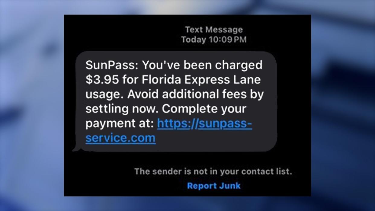 <div>This is an example of an unpaid toll scam text message. [Credit: FDLE]</div>