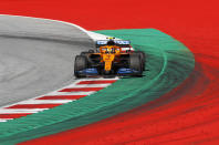 Mclaren driver Lando Norris of Britain steers his car during the Austrian Formula One Grand Prix at the Red Bull Ring racetrack in Spielberg, Austria, Sunday, July 5, 2020. (Leonhard Foeger/Pool via AP)