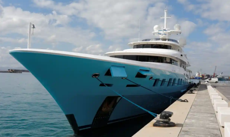 Axioma, the superyacht belonging to Russian oligarch Dmitry Pumpyansky docked in Gibraltar. (Jon Nazca/Reuters)