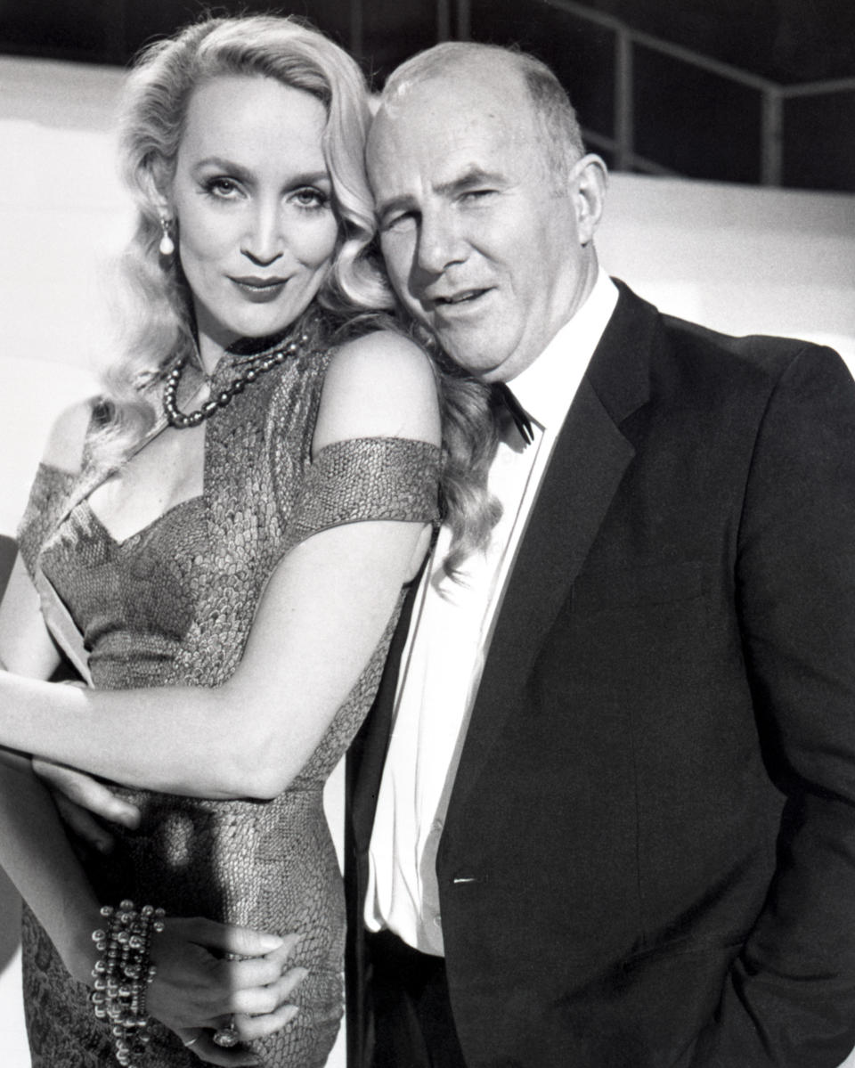Australian broadcaster Clive James with model Jerry Hall. They will be reviewing the decade's events on New Year's Eve on BBC1.