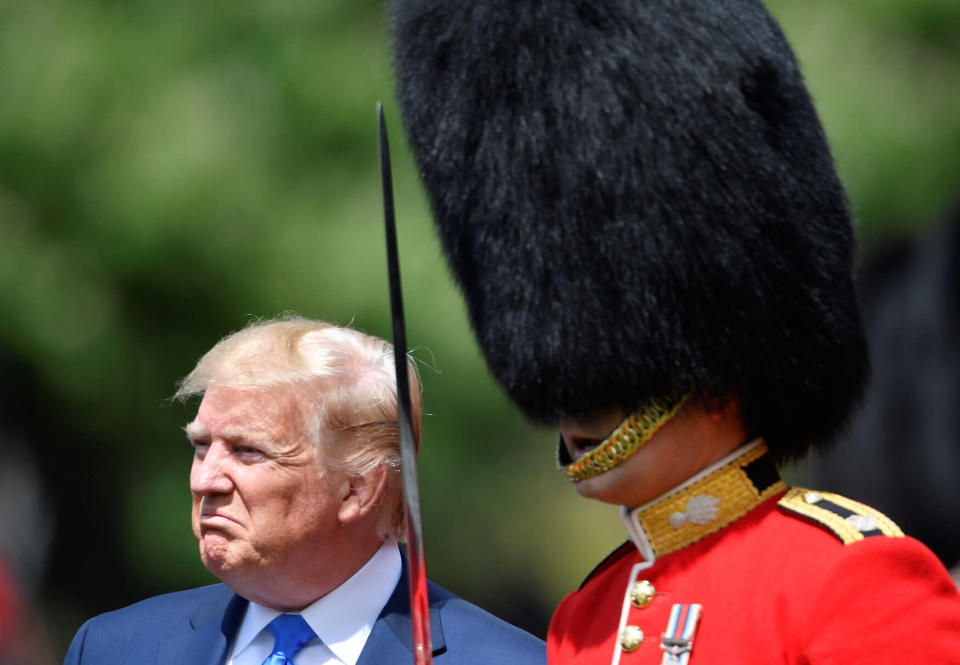 US president Donald Trump inspects the Guard of Honour during a Ceremonial Welcome at Buckingham Palace (Picture: PA) 