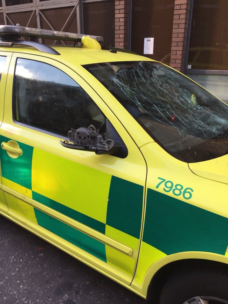 England fans clambered on the vehicle during wild celebrations (London Ambulance Service)