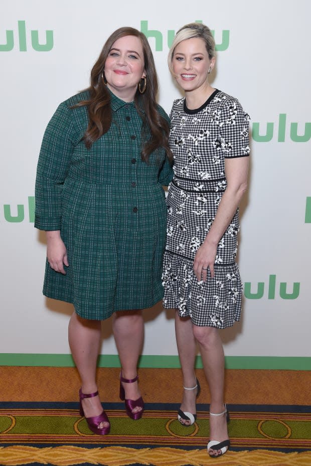 Aidy Bryant and Elizabeth Banks at the Hulu Panel. Photo: Presley Ann/Getty Images for Hulu