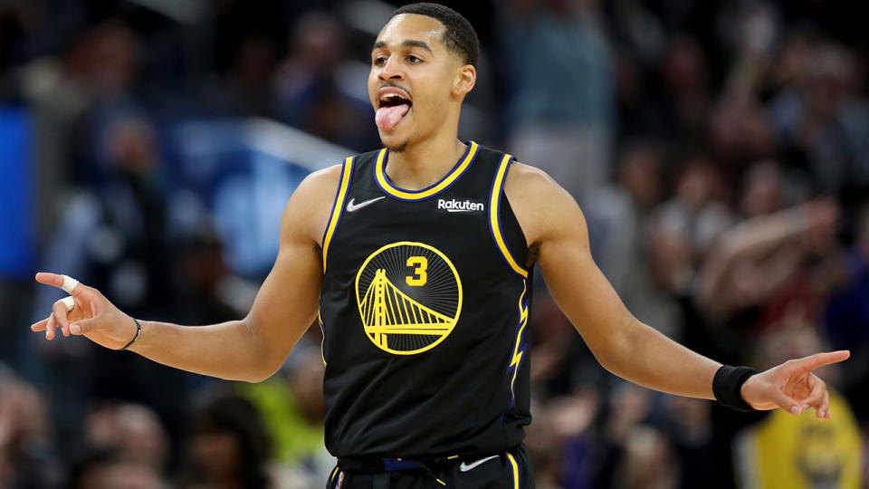 Golden State's Jordan Poole nearly set a new NBA record in his playoff debut against the Denver Nuggets. (Photo by Ray Chavez/MediaNews Group/The Mercury News via Getty Images)