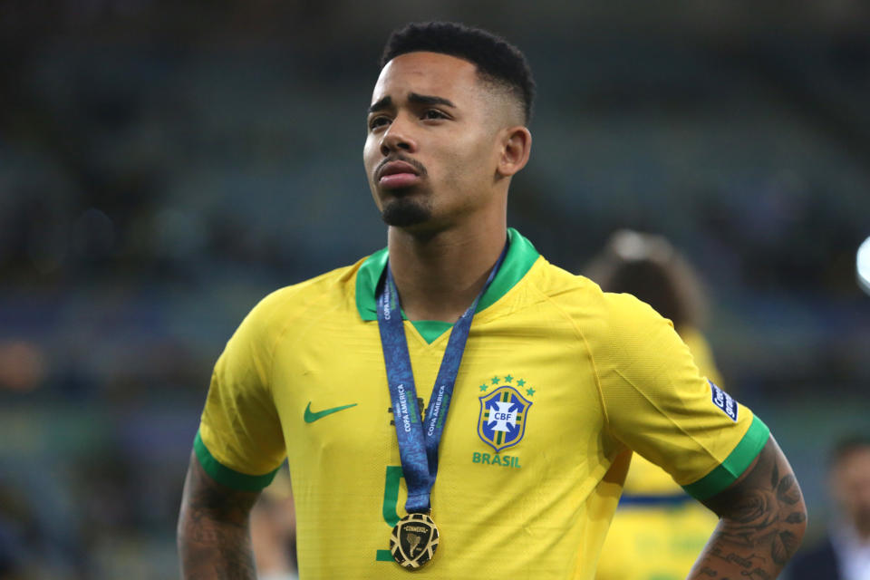 RIO DE JANEIRO, BRAZIL - JULY 07: Gabriel Jesus of Brazil looks on during the Copa America Brazil 2019 Final match between Brazil and Peru at Maracana Stadium on July 07, 2019 in Rio de Janeiro, Brazil. (Photo by Alexandre Schneider/Getty Images)