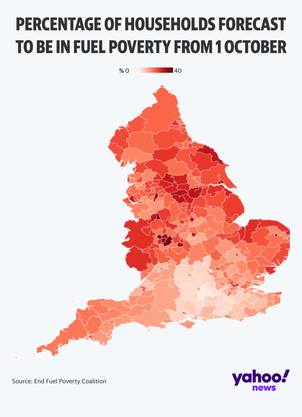 Die lokalen Gebiete, in denen die höchste Energiearmut zu verzeichnen ist, befinden sich in den West Midlands (Yahoo News UK/Flourish)