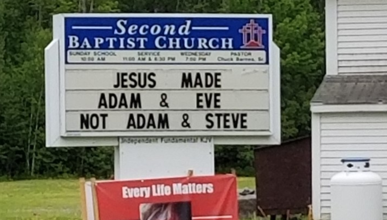 A father took to Facebook to voice his disappointment in a local church in his community for posting an anti-LGBTQ message on their sign. (Photo: Facebook)