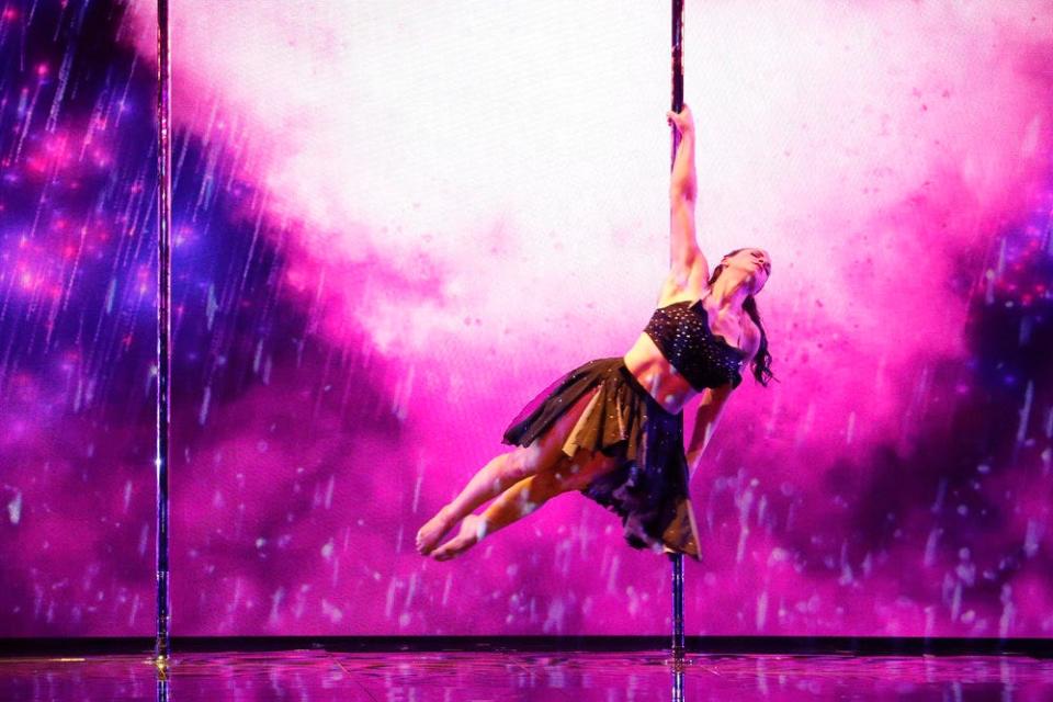 First up, Kristy Sellars, who combines digital media with pole dancing, gave a magical performance that put her previous routines, which were already stellar, to shame.