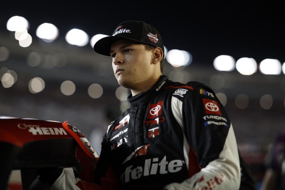 AVONDALE, ARIZONA - NOVEMBER 03: Corey Heim, driver of the #11 Safelite Toyota, waits on the grid prior to the NASCAR Craftsman Truck Series Craftsman 150 at Phoenix Raceway on November 03, 2023 in Avondale, Arizona. (Photo by Chris Graythen/Getty Images)