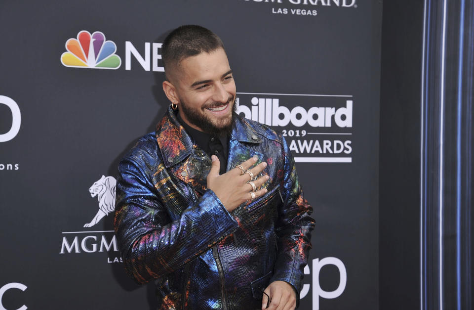 Maluma arrives at the Billboard Music Awards on Wednesday, May 1, 2019, at the MGM Grand Garden Arena in Las Vegas. (Photo by Richard Shotwell/Invision/AP)