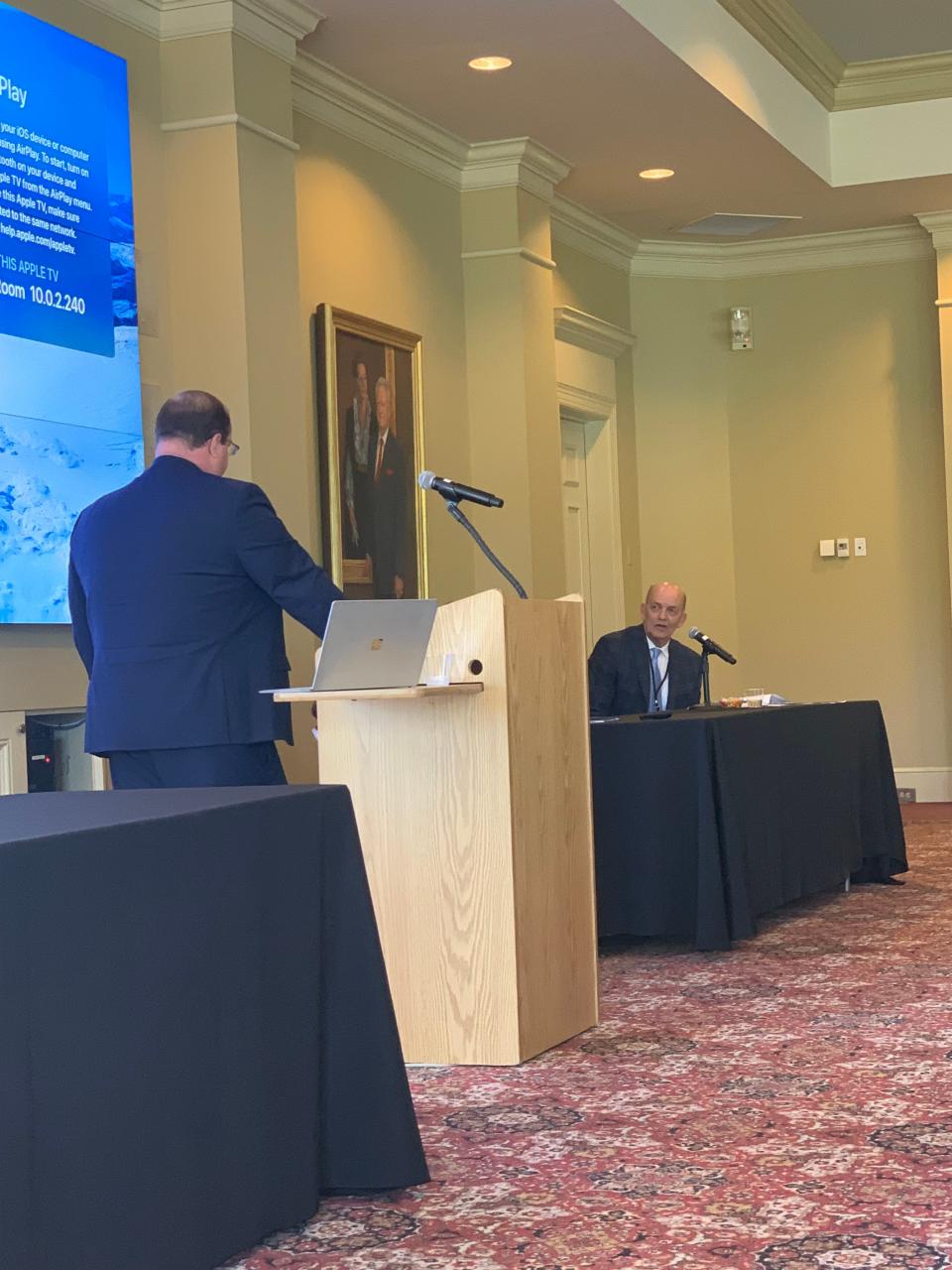 Attorney Jim Morton, right, shares his experience realizing he prosecuted a man who was wrongfully convicted and later pardoned. Morton was part of a panel at the South Carolina Innocence and Justice conference held at Wofford College on May 3, 2024.