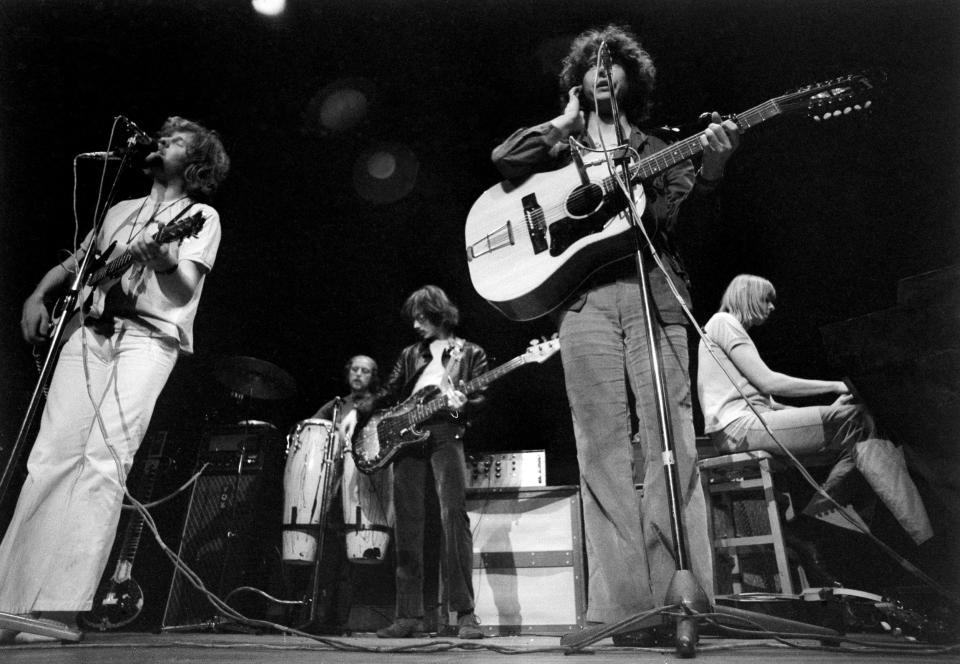 The Strawbs at the Fairfield Hall, Croydon, in 1970, l-r, Dave Cousins, Richard Hudson, John Ford, Hooper and Rick Wakeman -  Ray Stevenson/Shutterstock