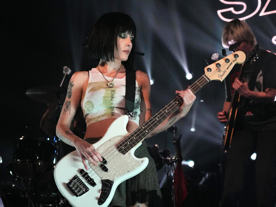 <p>Halsey grabs a guitar on Sept. 20 during a performance at SiriusXM's Small Stage Series Presented by American Express at Union Transfer in Philadelphia. </p>