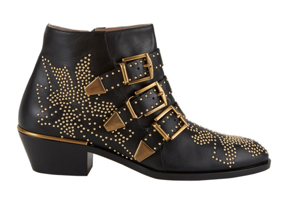 <p>Chloé Suzanna Studded Ankle Boot, $1,345, <a href="http://www.barneys.com/chlo%C3%A9-suzanna-studded-ankle-boot-503325294.html#q=chlo%C3%83%C2%A9&prefn1=productAccess&prefv1=isPublic&start=4" rel="nofollow noopener" target="_blank" data-ylk="slk:barneys.com;elm:context_link;itc:0;sec:content-canvas" class="link ">barneys.com</a><br><br></p>