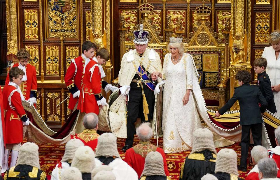 PHOTO:King Charles III and Queen Camilla attend the State Opening of Parliament in the House of Lords Chamber, in London,Nov. 7, 2023. (Pool/via Reuters)