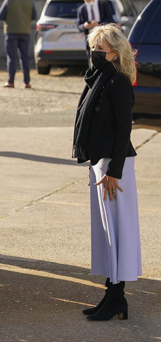 President Joe Biden and first lady Jill Biden greet members of the United States Coast Guard at the United States Coast Guard Station Brant Point in Nantucket, Mass., Thursday, Nov. 25, 2021. - Credit: AP