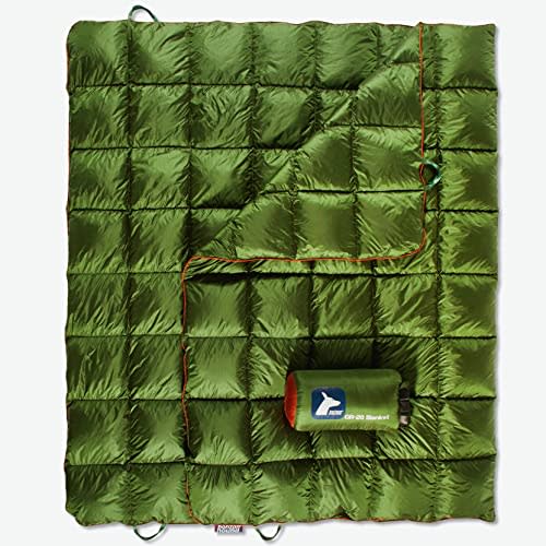 Horizon Hound Down Camping Blanket - Trek, Green Travel Blanket | Sustainable Insulated Down | Lightweight & Warm Quilt for Camping, Stadium, Hiking & Festival | Water Resistant, Packable & Compact (AMAZON)