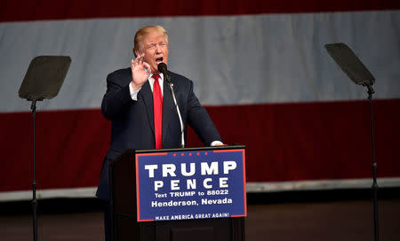 U.S. Republican presidential nominee Donald Trump speaks at a campaign rally in Henderson, Nevada October 5, 2016. REUTERS/David Becker