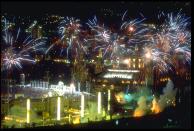 A fireworks display is set off above the Olympic Stadium during the Closing Ceremony of the 1992 Barcelona Olympics. (Getty Images)