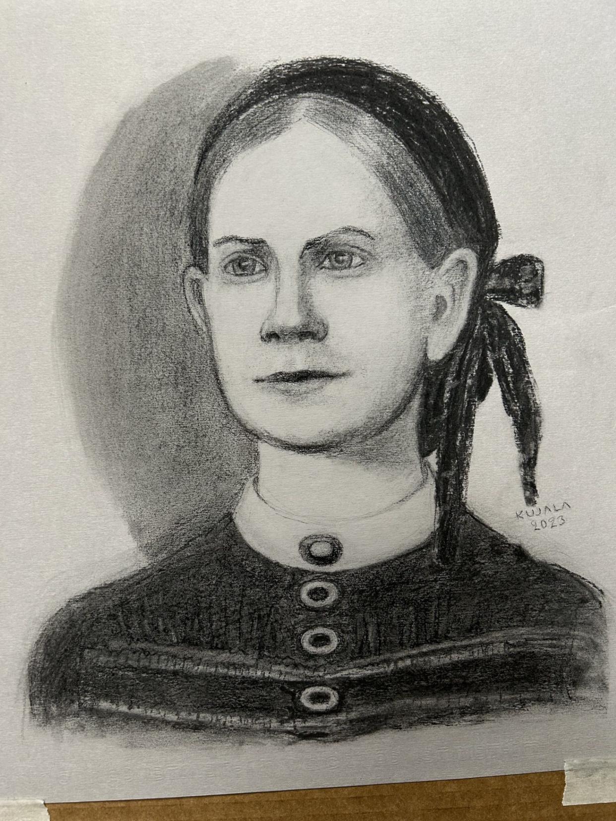 Hannah Marble left all her real estate to the Methodist Episcopal Church in Milan, which is named for her today. This portrait by artist Laila Kujala was based on a damaged photograph.