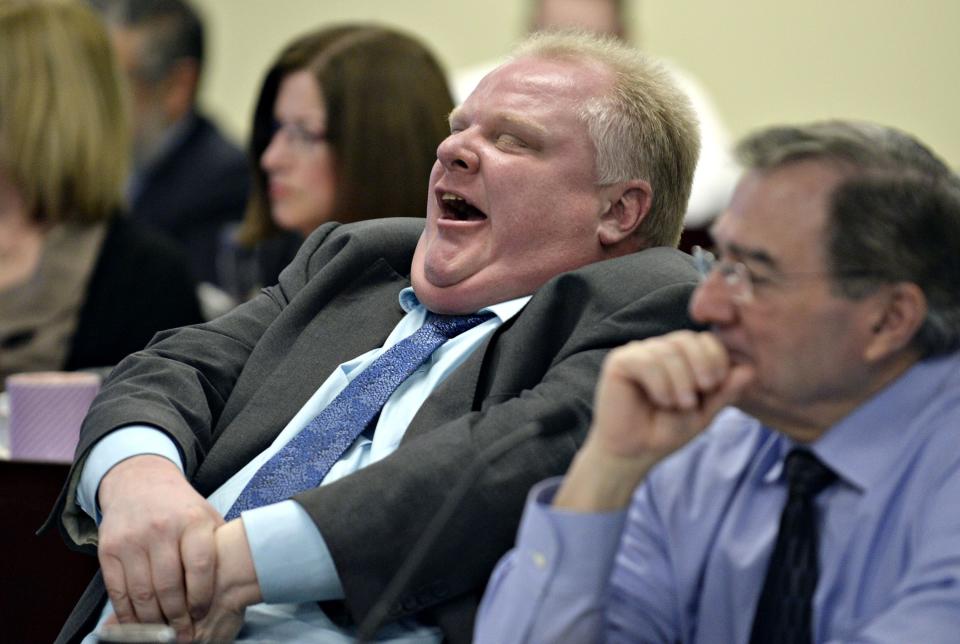 Toronto Mayor Rob Ford yawns during an executive committee meeting in Toronto