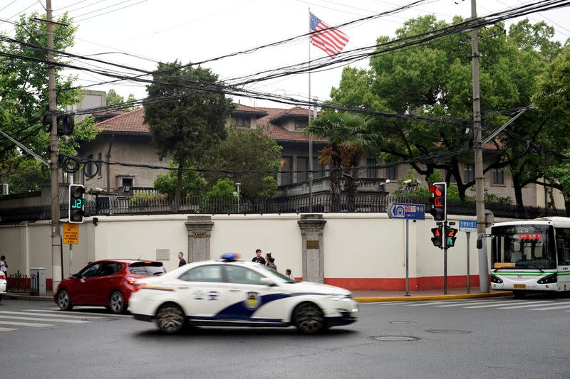 FILE PHOTO: The U.S. national flag is seen at the U.S. Consulate General