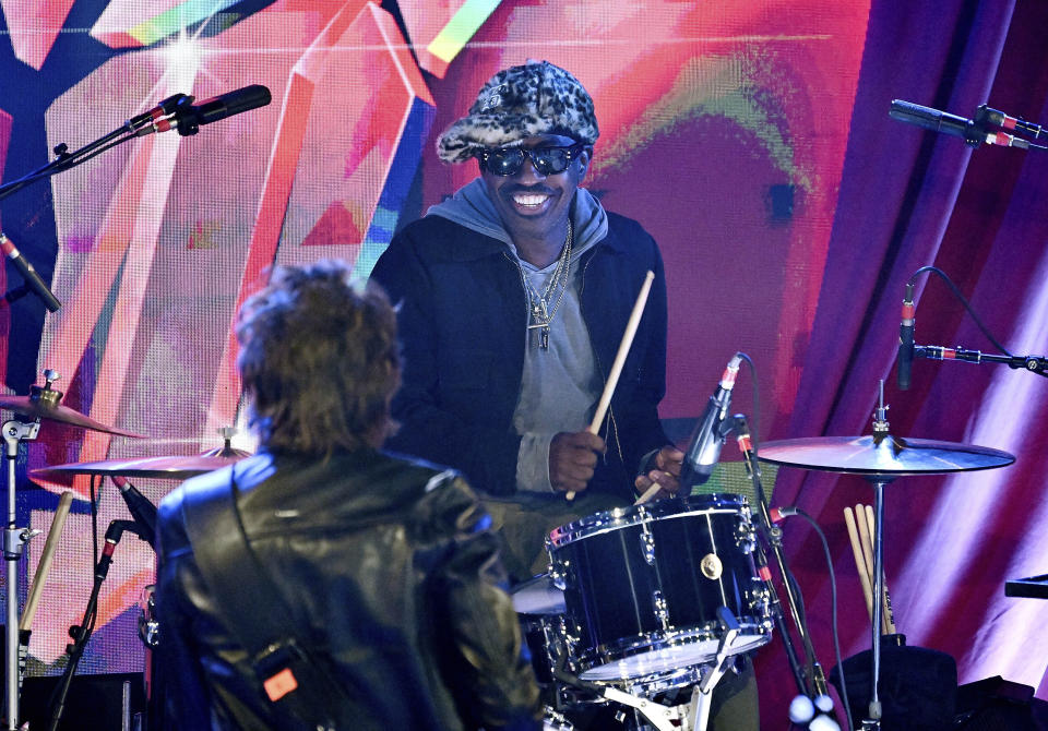 Drummer Steve Jordan of The Rolling Stones performs during a celebration for the release of their new album "Hackney Diamonds" on Thursday, Oct. 19, 2023, in New York. (Photo by Evan Agostini/Invision/AP)