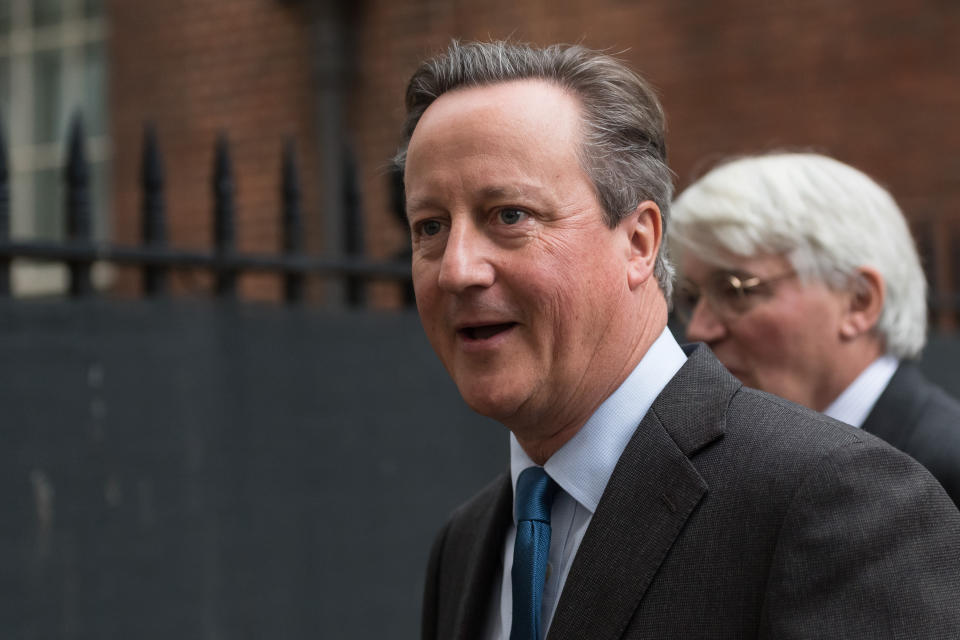 LONDON, UNITED KINGDOM – NOVEMBER 14: Secretary of State for Foreign, Commonwealth and Development David Cameron leaves 10 Downing Street after attending the weekly cabinet meeting in London, United Kingdom, November 14, 2023. (Photo: Wiktor Szymanowicz/Anadolu via Getty Images)