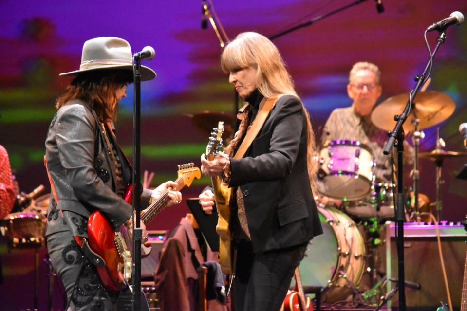 Kathy Valentine, Carla Olson and Bill Bentley at the “Nuggets” concert at the Alex Theatre in Glendale, Calif., May 19, 2023 (Chris Willman/Variety)