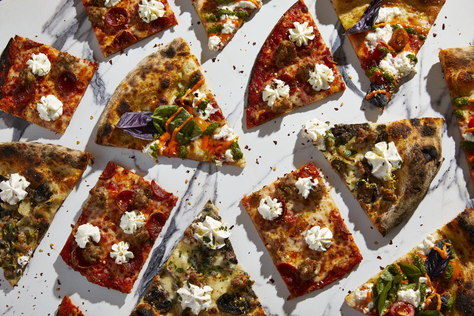 The Neapolitan-style Truffle Shuffle, Tie Dye and LBC varieties at Speak Cheezy Pizza in Long Beach, Calif. (Photo for The Washington Post by Sean Scheidt)