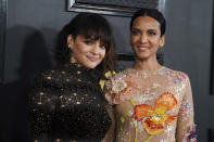 Norah Jones, left, and Anoushka Shankar arrive at the 65th annual Grammy Awards on Sunday, Feb. 5, 2023, in Los Angeles. (Photo by Jordan Strauss/Invision/AP)