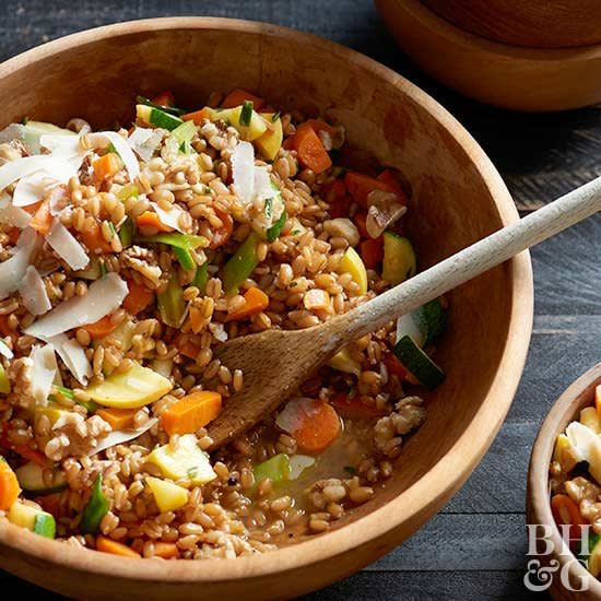 Grain bowls make mealtime a breeze and feature fresh, healthy ingredients. Thanks to the nature of meals in a bowl, each of these grain bowl recipes include multiple food groups. Don't feel like you have to stick strictly to the recipe—add an egg to your quinoa bowl, swap goat cheese for feta, or switch up the grain called for and use your favorite.