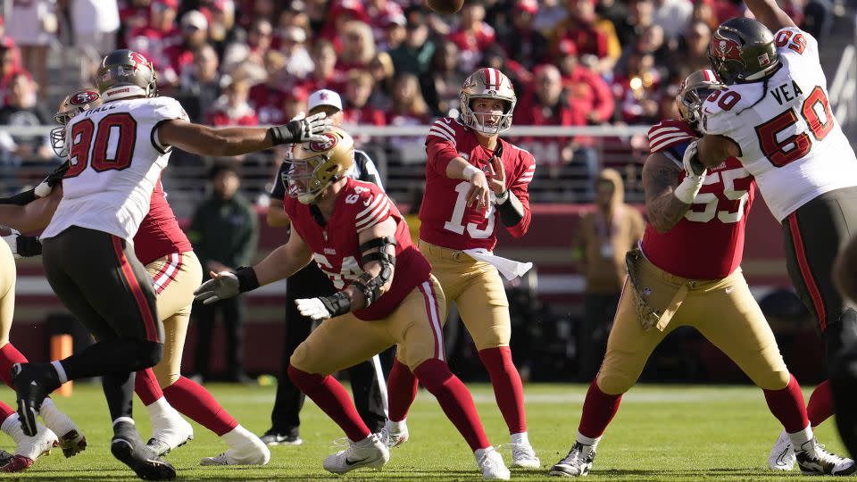 Purdy passes during Sunday's clash at Levi's Stadium. - Godofredo A. Vásquez/AP