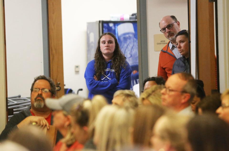 The RSU 21 meeting room was filled with residents wanting to speak to the board during public comment May 13, 2024.
