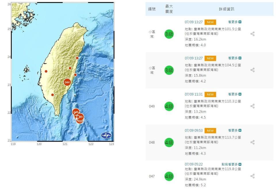 中央氣象局發布地震相關資訊。（中央氣象局提供）