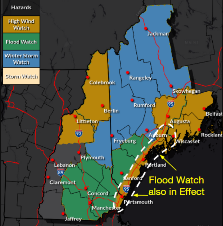 The National Weather Service in Gray, Maine is tracking a storm set to hit Maine and New Hampshire late Tuesday, Jan. 9 into Wednesday, Jan. 10. The storm will have different effects across areas of the two states, but heavy rain, high winds, warm temperatures and potential coastal flooding is expected locally.