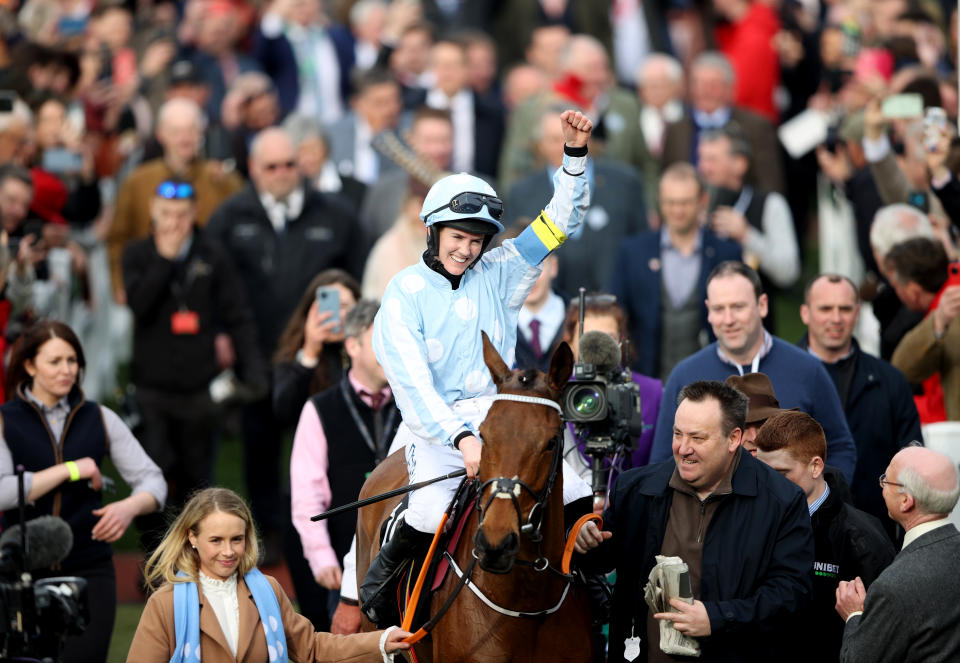 Rachael Blackmore and Honeysuckle are three-time winners at the Cheltenham Festival with Tuesday's Mares' Hurdle their final ride together (Reuters via Beat Media Group subscription)