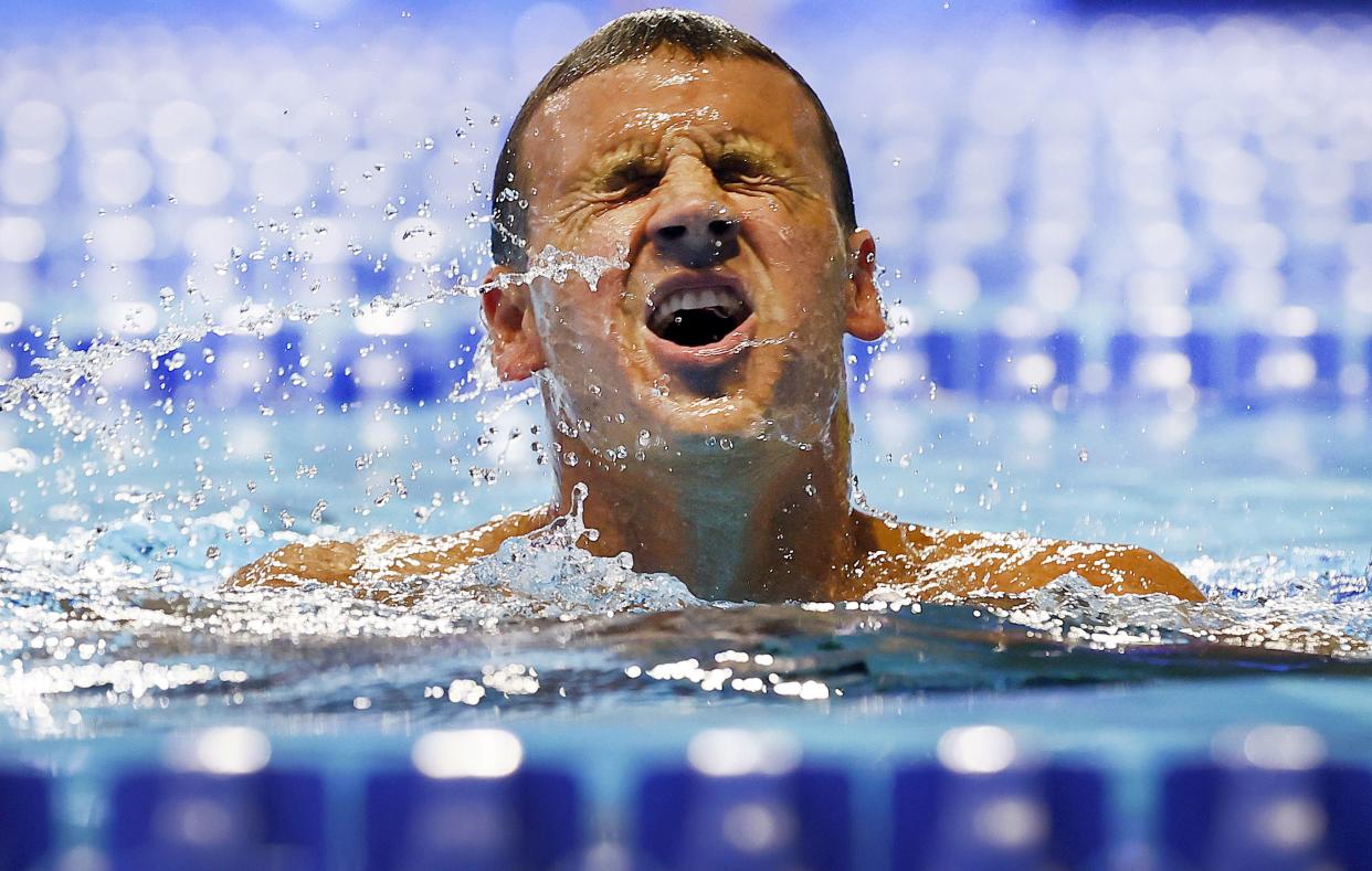 Ryan Lochte of the United States reacts after competing in the Men's 200m individual medley final.