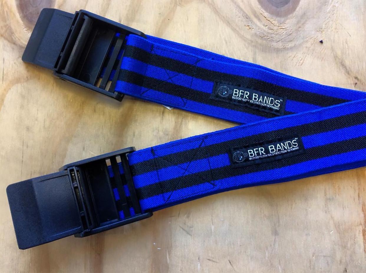 a photo of a set of two blood flow restriction bands, or bfr bands, which are used during bfr training