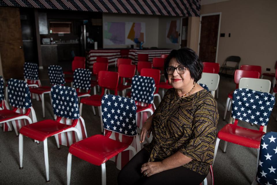 Thelma Leal, 63, Precinct 207 chair for Hidalgo County Republican Party, sits in a meeting room at GOP headquarters on Oct. 6 in McAllen, Texas.