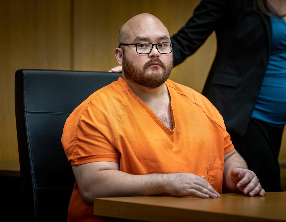 Bryan James Riley, 34, of Brandon, charged with the September 2021 killings of four members of a North Lakeland family, was in court Tuesday for an evidentiary hearing. The primary focus of the hearing was whether to admit audio recordings made by a sheriff's detective of interviews with the attack's lone survivor, an 11-year-old girl, in the days after the attack.