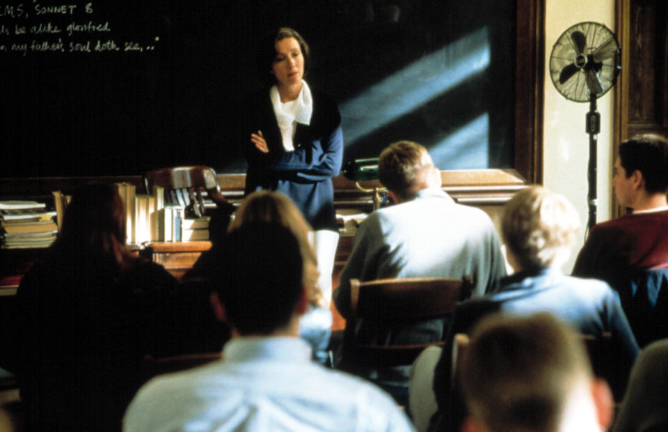 Emma Thompson stands in front of a class